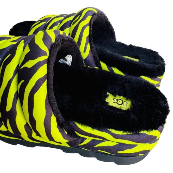 UGG Oh Yeah Slide Shoes Womens Size 8 Fuzzy Sandals Slippers Zebra Neon Green - Picture 13 of 13
